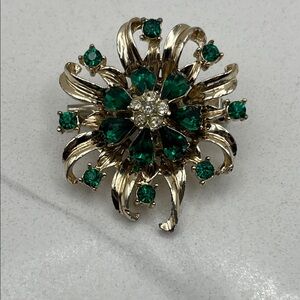 Elegant Green and Gold Floral Brooch Coro